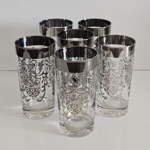 Vintage 1960s Kimiko "Silver Knight" coat of arms highball glasses Set Of 6